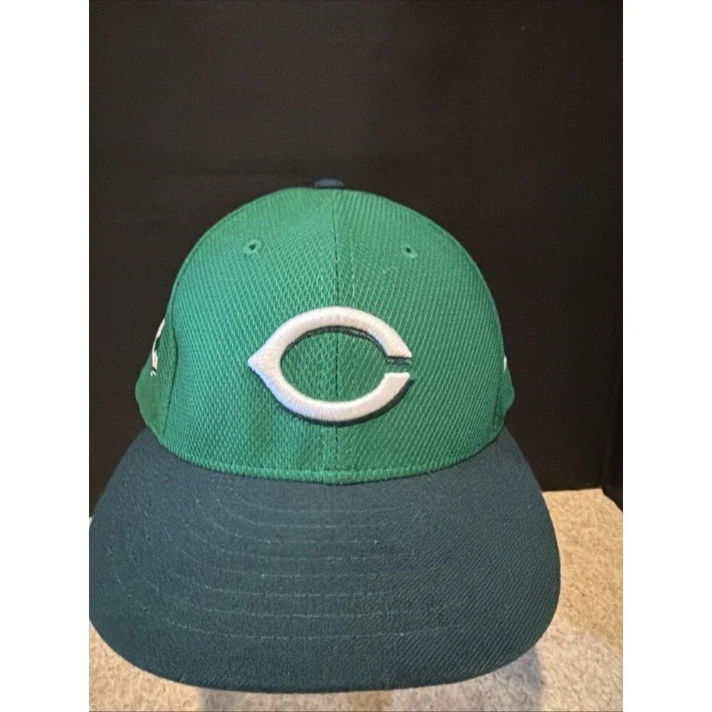 Cincinnati Reds New Era Kelly Green White Logo 59FIFTY Fitted Hat Size 7 3/8
